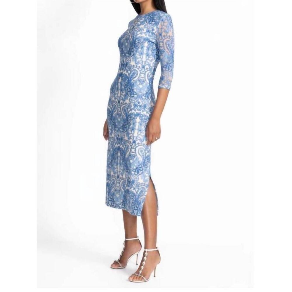 Rare NWT Johnny Was Jade Wynifred Mesh Midi Dress Blue Damask Embroidered Boho - Picture 2 of 15